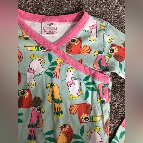 Hanna Andersson HannaJams Girl Print Lj Long John in Tropical Birds Mint Size 8 - Picture 7 of 16